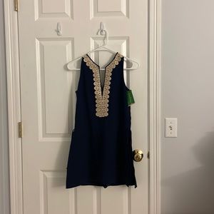 Navy Lilly Pulitzer Dress with Gold Scalloped Detailing